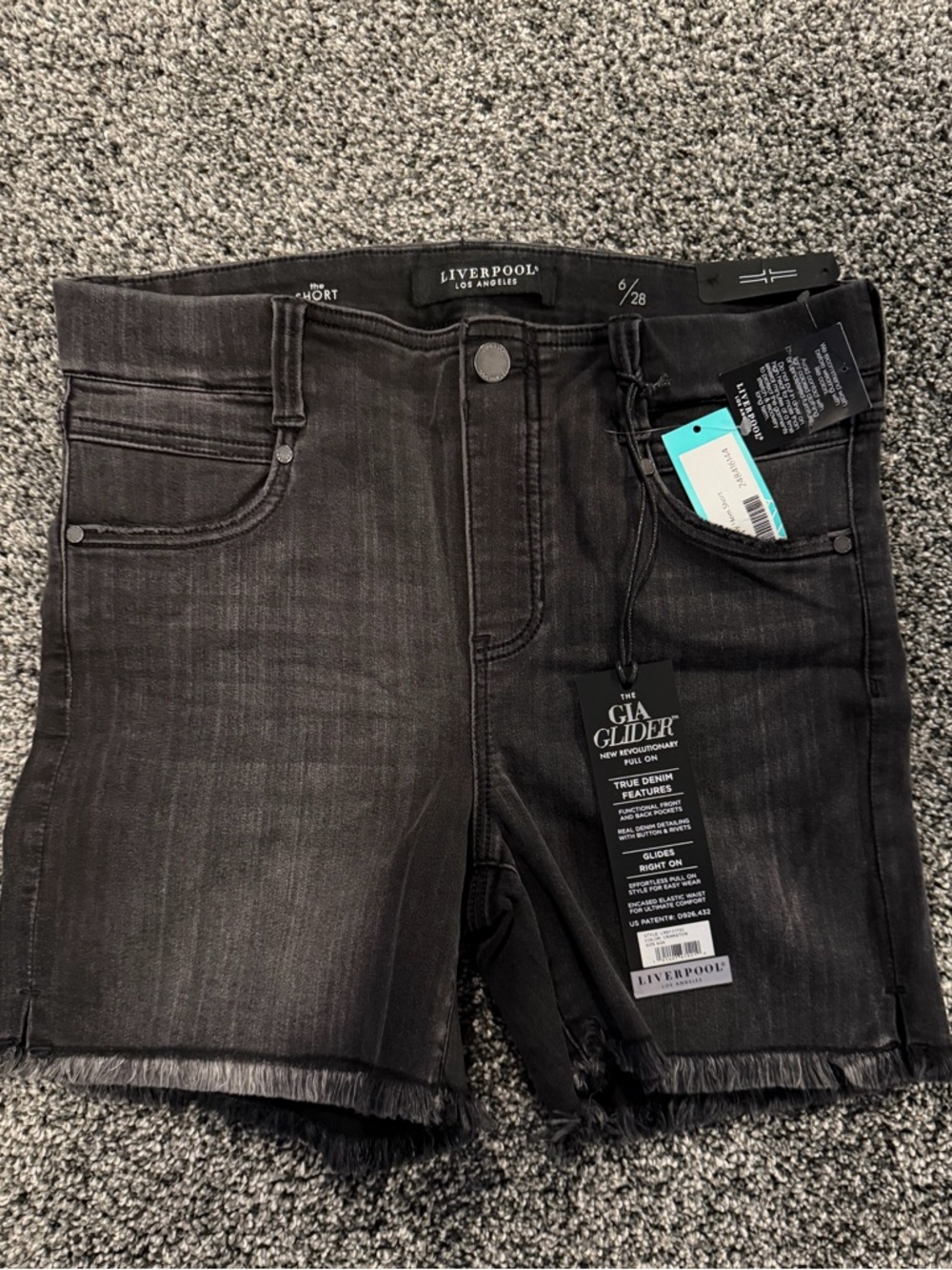 Liverpool Black Frayed Hem Denim Shorts